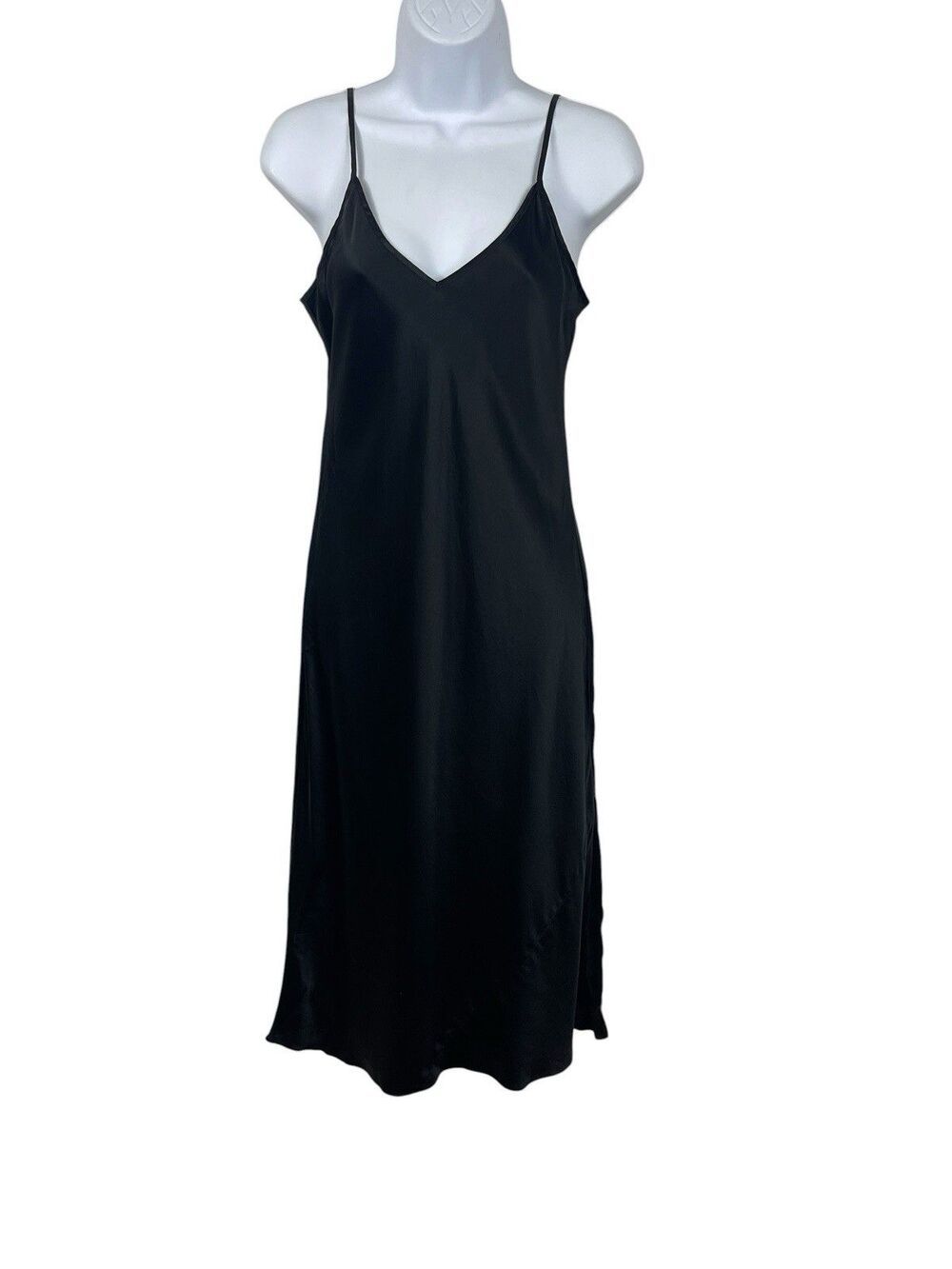 Quince Women’s M Black 100% Silk Slip Dress Midi Maxi Spaghetti Strap